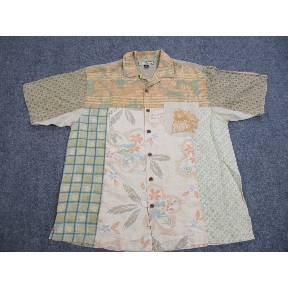Tommy Bahama Shirt‎ Mens Medium Yellow Aloha Hawaiian Silk Button Up Camp Casual